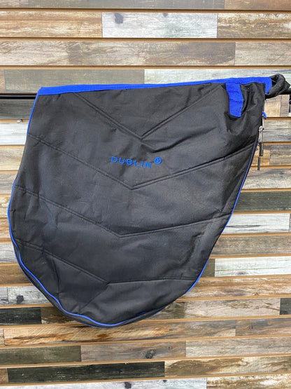 USED Dublin English Saddle Bag with Strap  Black w/Blue Trim