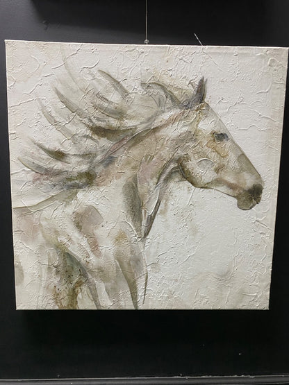 USED  Horse Canvas Wall Art -Galloping Horse- 23x23 Beige/Brown