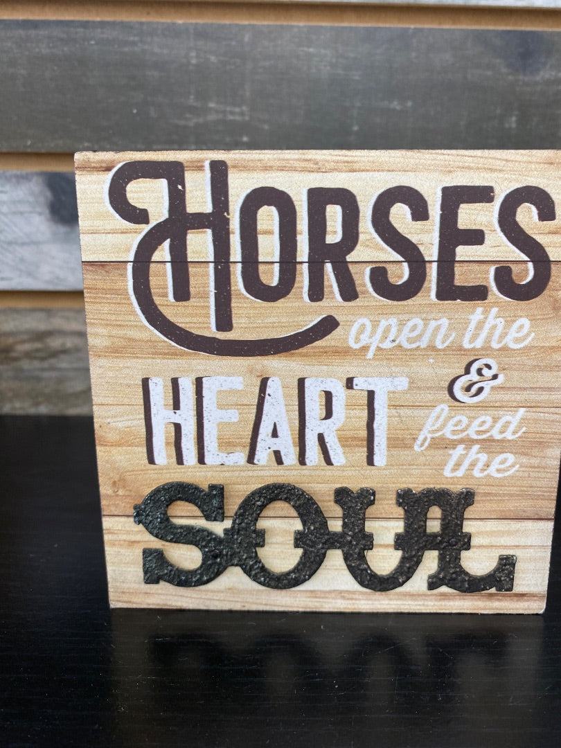 USED GiftCraft Horses Open The Heart Sign 5” x 5” Tan/Brown