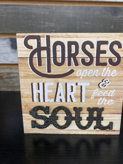 USED GiftCraft Horses Open The Heart Sign 5” x 5” Tan/Brown