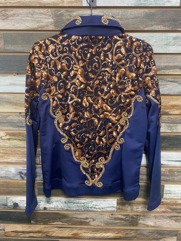 USED  Custom Ladies Horsemanship Top 2xl Navy w/ Copper Detailing
