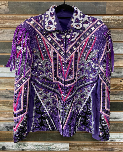 USED Custom Made Ladies Western Show Jacket XL Purple w/pink, black, silver accents
