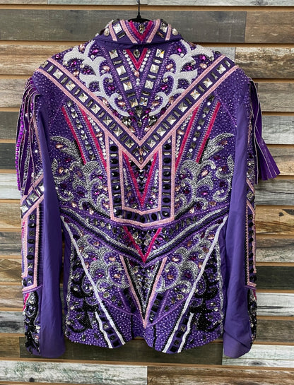 USED Custom Made Ladies Western Show Jacket XL Purple w/pink, black, silver accents