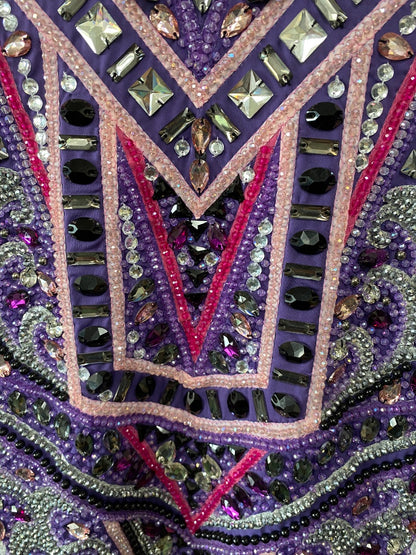 USED Custom Made Ladies Western Show Jacket XL Purple w/pink, black, silver accents