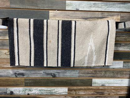 USED  Western Saddle Blanket Wool 61x26 Gray/Tan/White