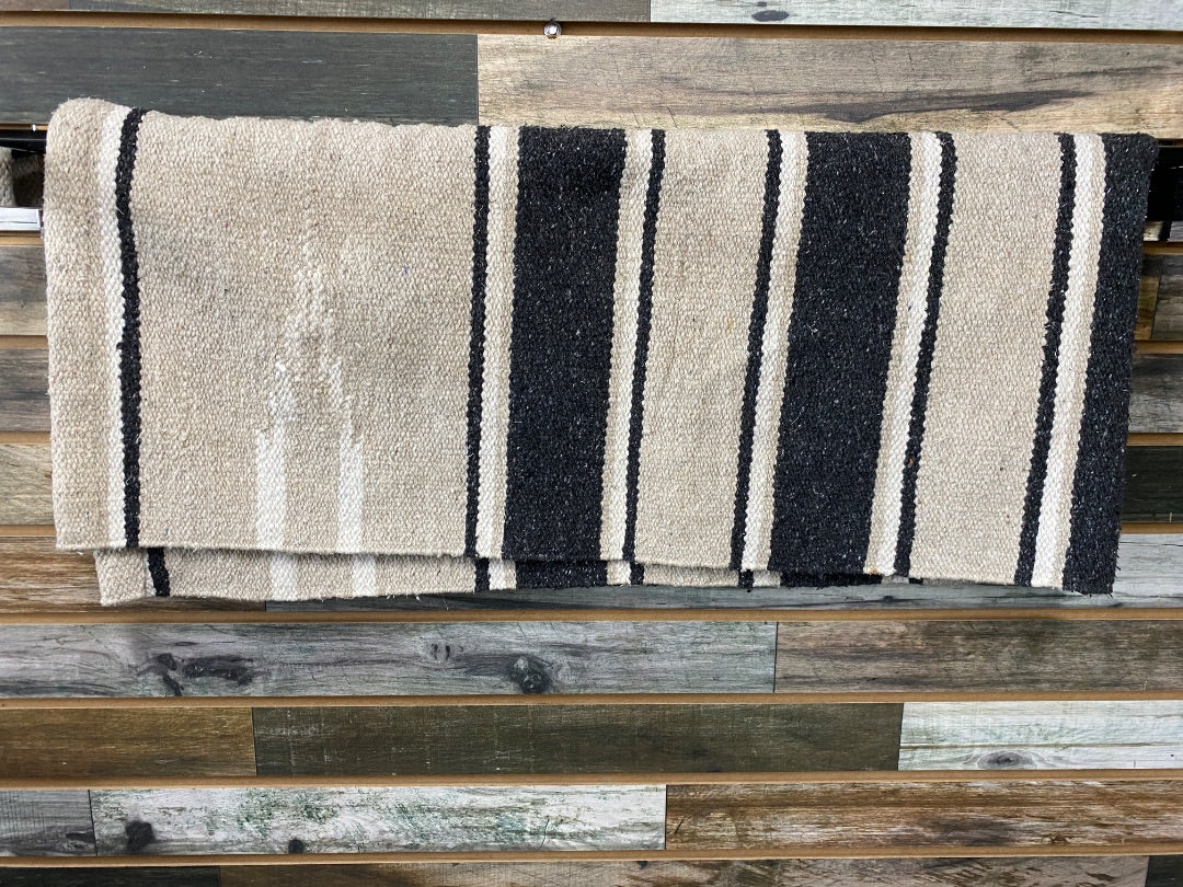 USED  Western Saddle Blanket Wool 61x26 Gray/Tan/White