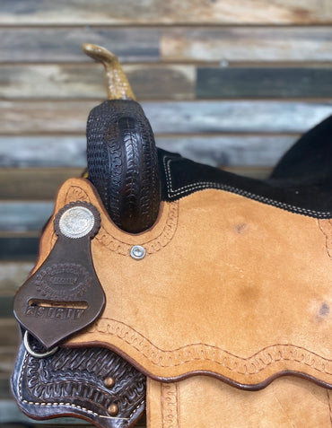 USED Billy Cook Barrel Saddle 14" Dark Oil and Light Rough Out