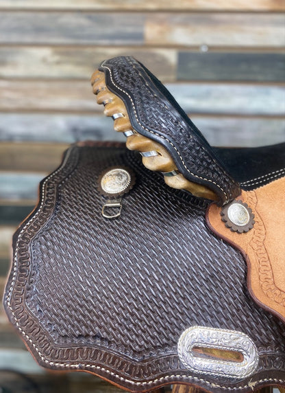 USED Billy Cook Barrel Saddle 14" Dark Oil and Light Rough Out
