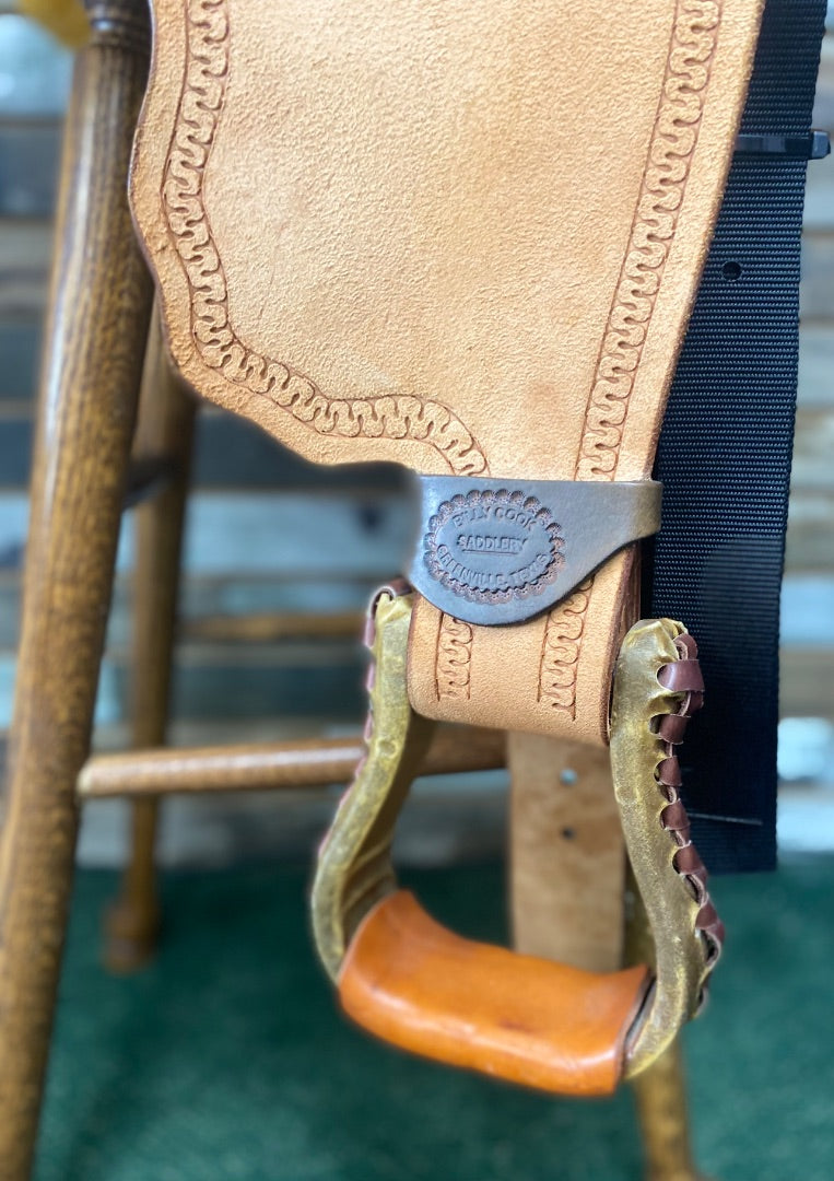 USED Billy Cook Barrel Saddle 14" Dark Oil and Light Rough Out