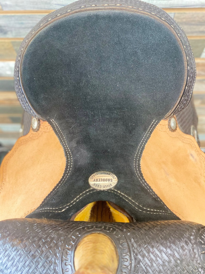 USED Billy Cook Barrel Saddle 14" Dark Oil and Light Rough Out
