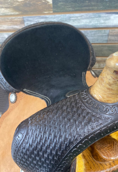 USED Billy Cook Barrel Saddle 14" Dark Oil and Light Rough Out