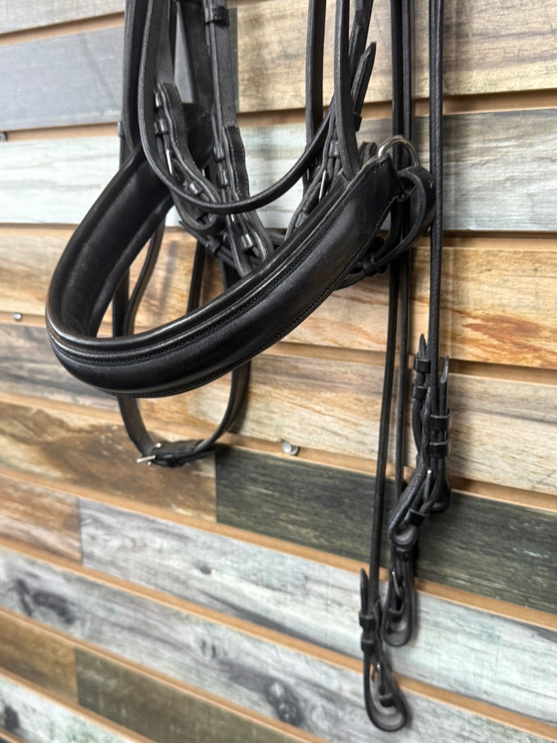 USED Arc De Triomphe Double Dressage Bridle with Reins Horse Black