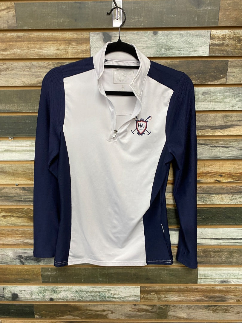 USED Horseware Polo Ladies Riding Top, Long Sleeve, Small Small White/Navy
