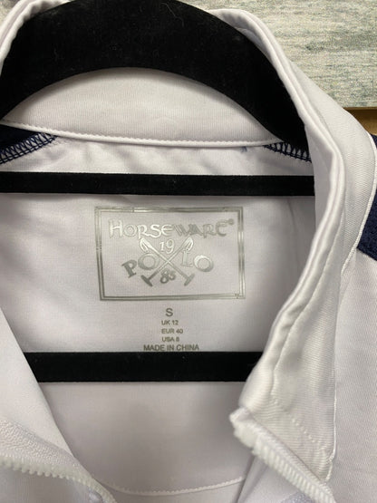 USED Horseware Polo Ladies Riding Top, Long Sleeve, Small Small White/Navy