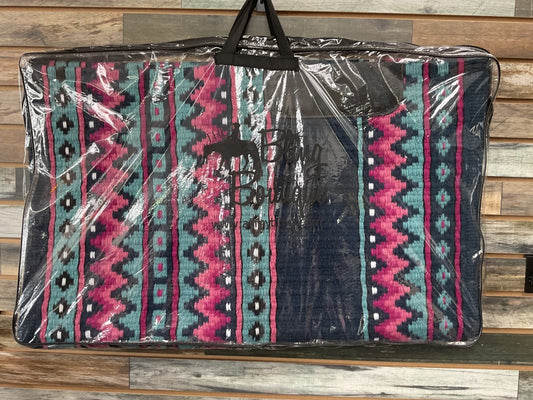 USED Bling Boutique Western Saddle Blanket Oversized Teal/Pink/Navy