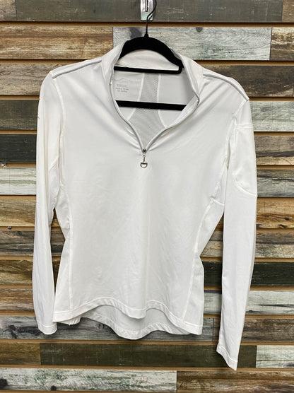 USED Chestnut Bay Ladies Riding Top, Long Sleeve, Quarter ZIp XS White/Grey Trim