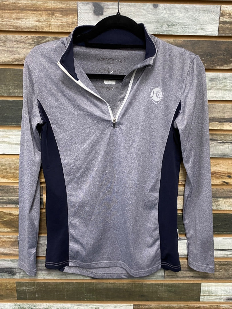 USED Horseware Polo Ladies Long Sleeve Riding Top Quarter Zip Smal Grey/Navy