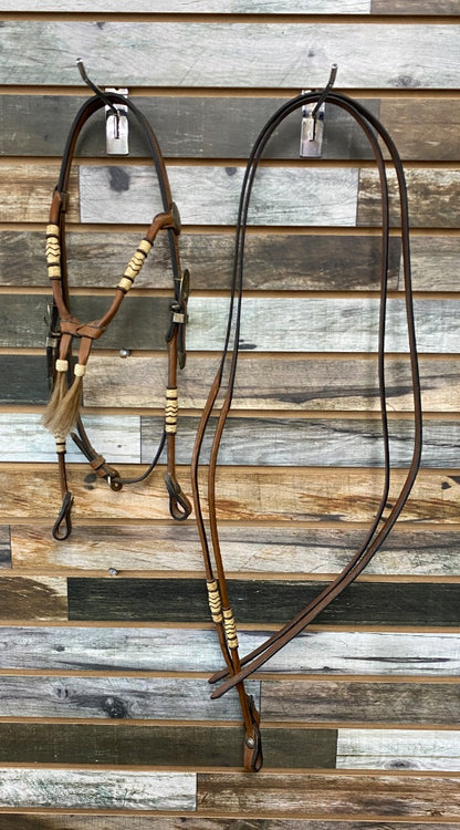 USED  Western Headstall w/Browband Silver/Rawhide Horse Medium Oil