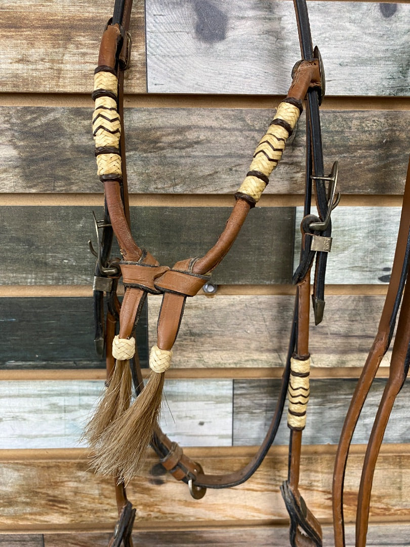 USED  Western Headstall w/Browband Silver/Rawhide Horse Medium Oil