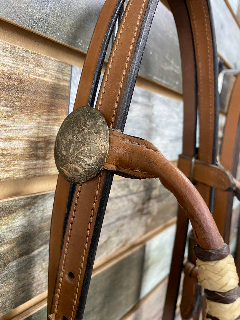 USED  Western Headstall w/Browband Silver/Rawhide Horse Medium Oil