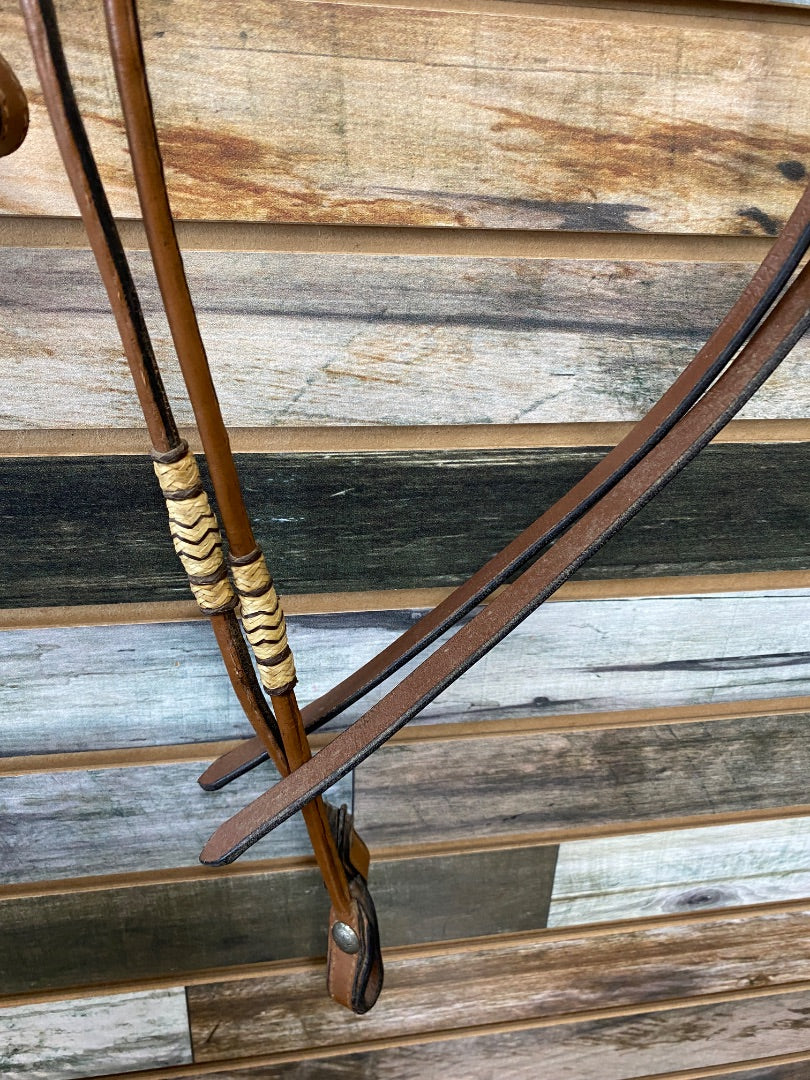 USED  Western Headstall w/Browband Silver/Rawhide Horse Medium Oil