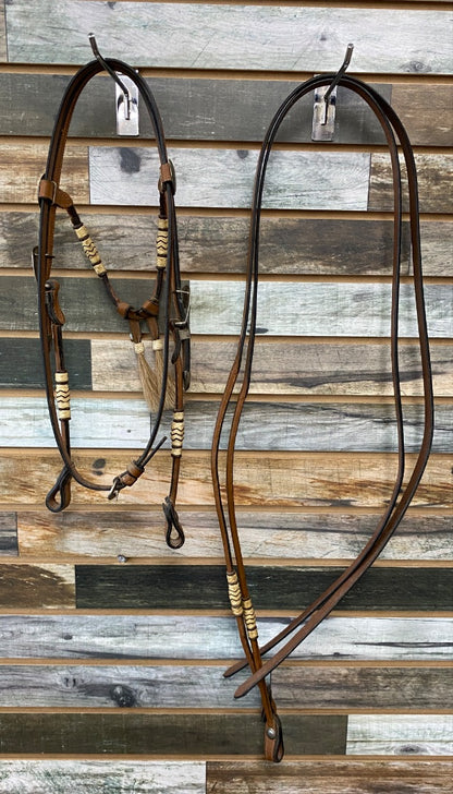 USED  Western Headstall w/Browband Silver/Rawhide Horse Medium Oil