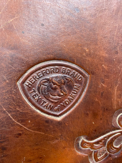 USED Hereford Western Roping Saddle 15 1/2" Seat 6" Gullet Med Brown/Dk Brown w/Rawhide Trim
