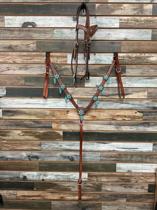 USED Showman Breast Collar and Headstall Horse Medium Oil