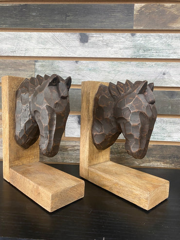 USED Wooden Horse Head Book Ends