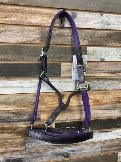 USED Smartpak Leather Halter Horse Black/ Purple