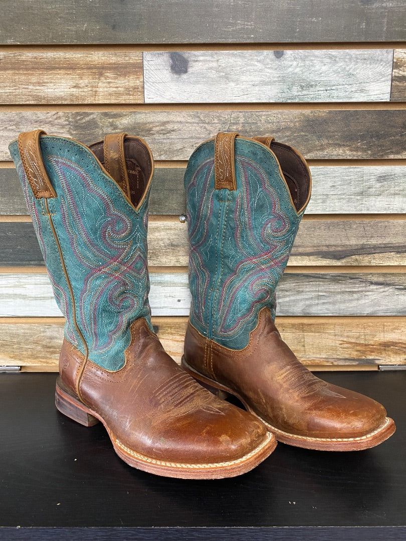 USED Durango Western Boots 9.5M | Brown & Blue Caribbean