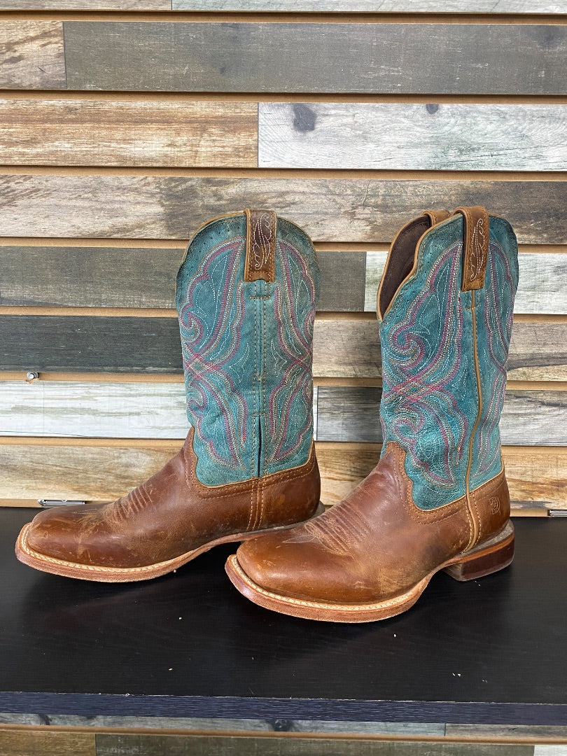 USED Durango Western Boots 9.5M | Brown & Blue Caribbean
