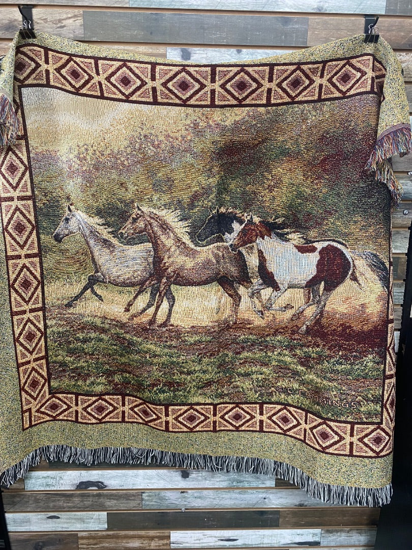 USED Running Horses Throw and Pillow Set