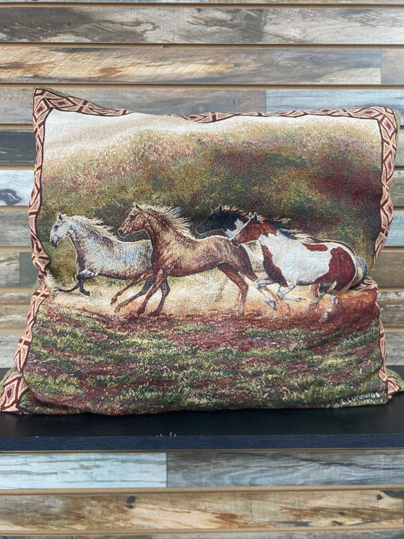USED Running Horses Throw and Pillow Set