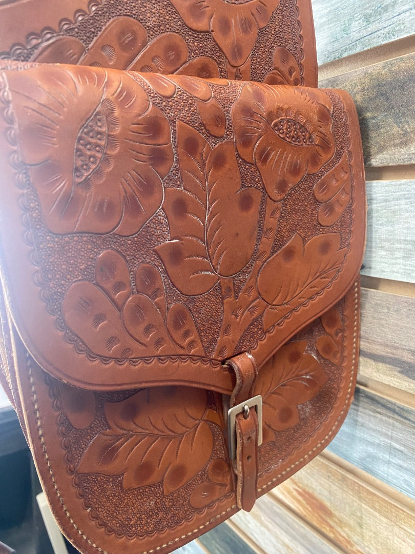 USED  Floral Tooled Saddle Bag  Medium Oil