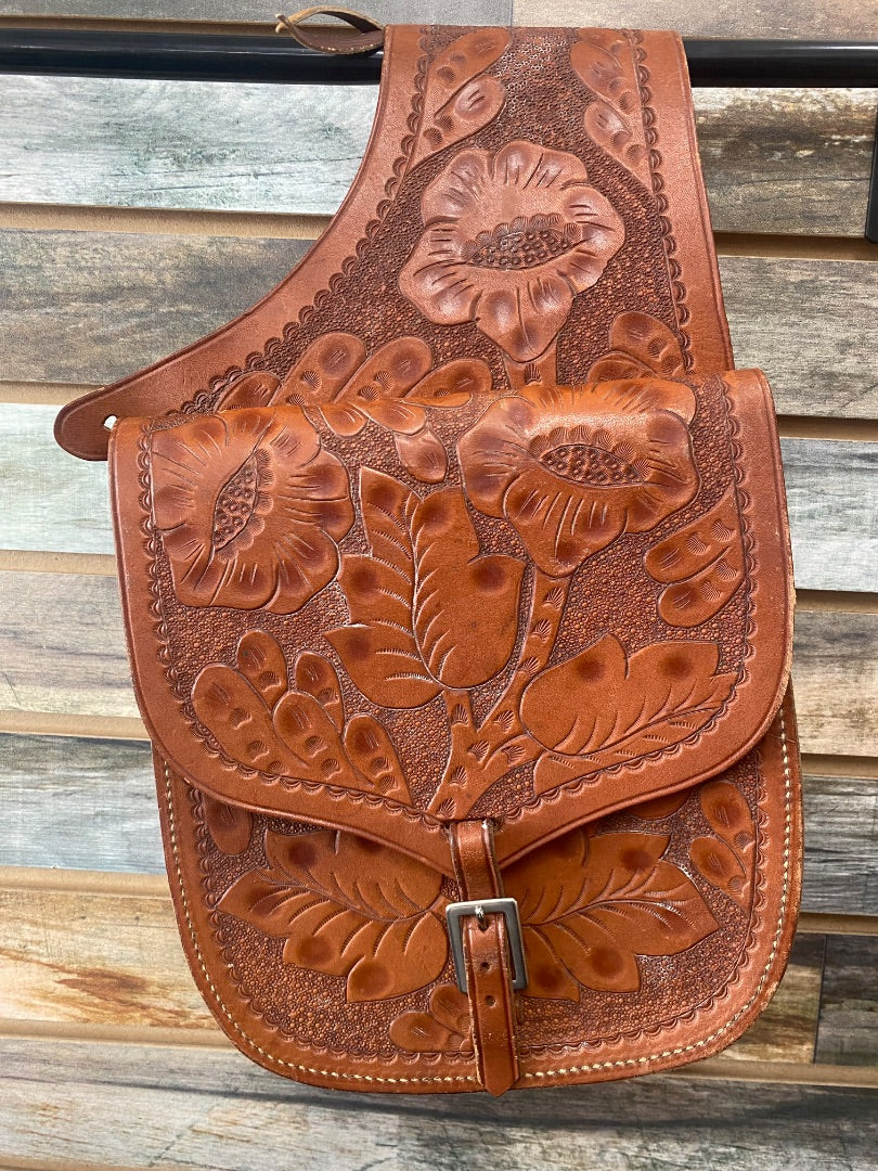 USED  Floral Tooled Saddle Bag  Medium Oil
