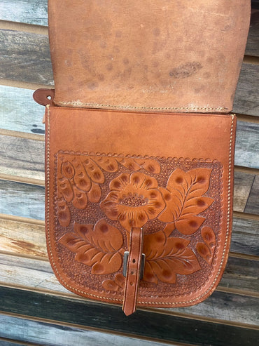 USED  Floral Tooled Saddle Bag  Medium Oil