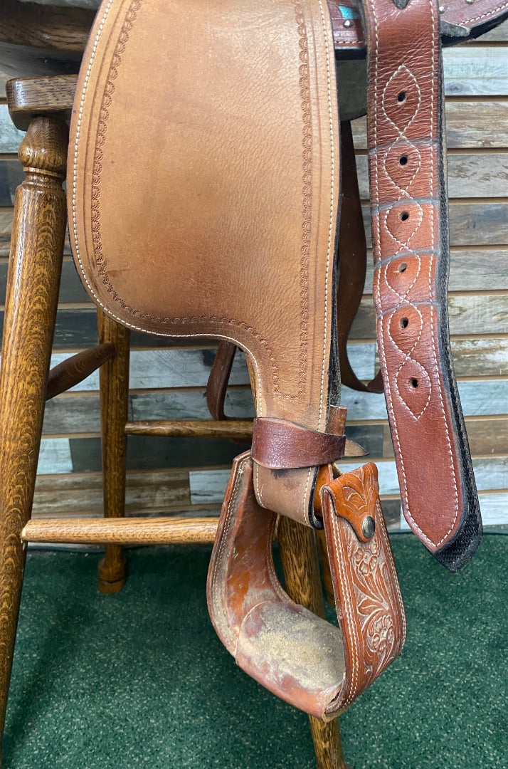 USED No Brand Western Saddle and Headstall 13” Brown and Teal
