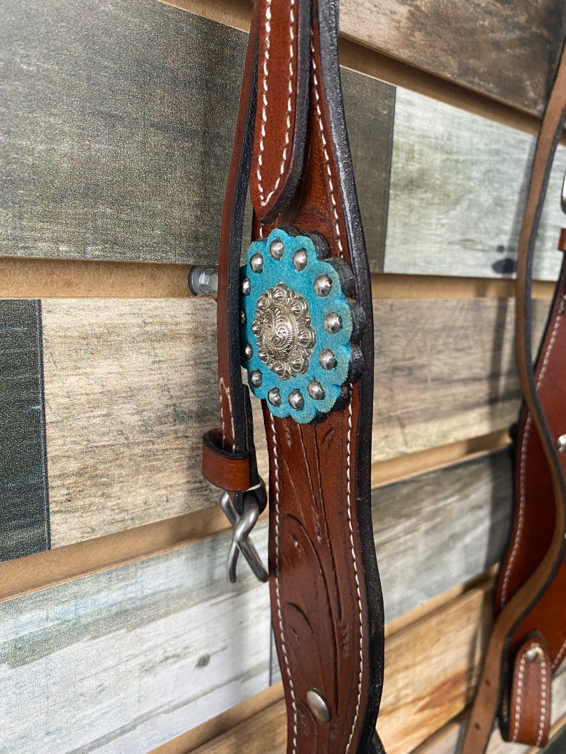 USED No Brand Western Saddle and Headstall 13” Brown and Teal