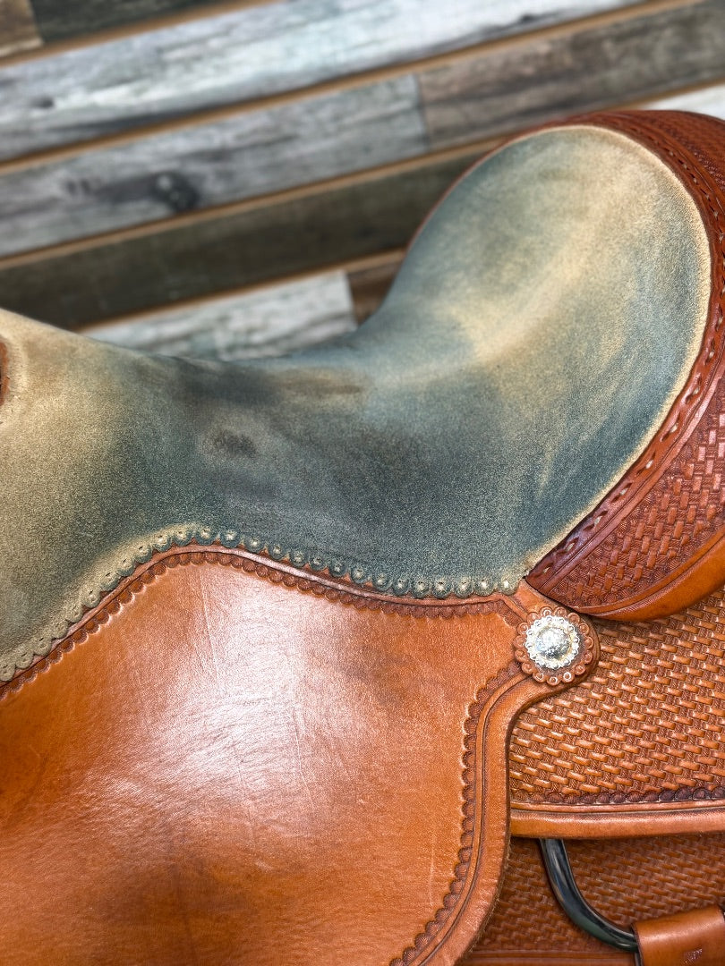USED Circle Y Basketweave Tooled Light Oil Saddle | 16" Seat, 7" Gullet