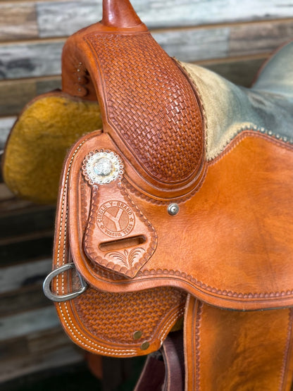USED Circle Y Basketweave Tooled Light Oil Saddle | 16" Seat, 7" Gullet