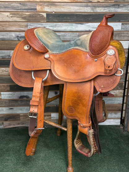 USED Circle Y Basketweave Tooled Light Oil Saddle | 16" Seat, 7" Gullet