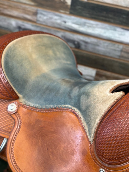 USED Circle Y Basketweave Tooled Light Oil Saddle | 16" Seat, 7" Gullet