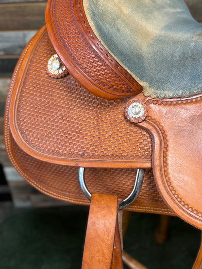USED Circle Y Basketweave Tooled Light Oil Saddle | 16" Seat, 7" Gullet