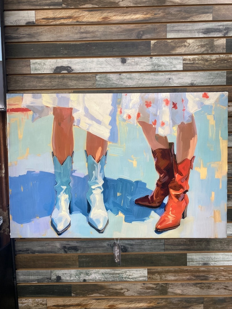 USED Golden Horseshoe Equestrian Cowgirl Boots Art 36” x 24” Light Blue/Blue/Brown/White