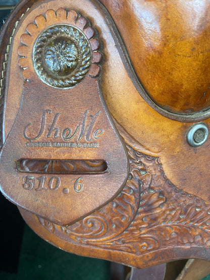 USED  ShoMe Custom Saddlery Ranch Saddle Full Quarter Horse Bars 15 1/2"seat/ 6" gullet Light Oil
