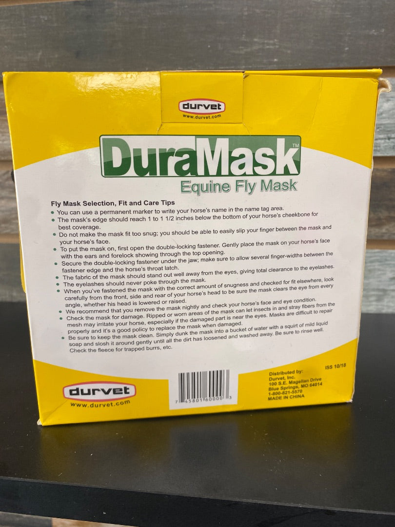 USED Duravet New In Box, Fly Mask, Mesh w/Fleece Edging Horse Black/Grey