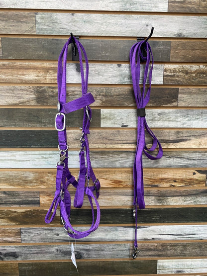 USED Rugged Ride NWT Halter/Bridle , Nylon Purple ,Horse, w/Split Reins Horse Purple