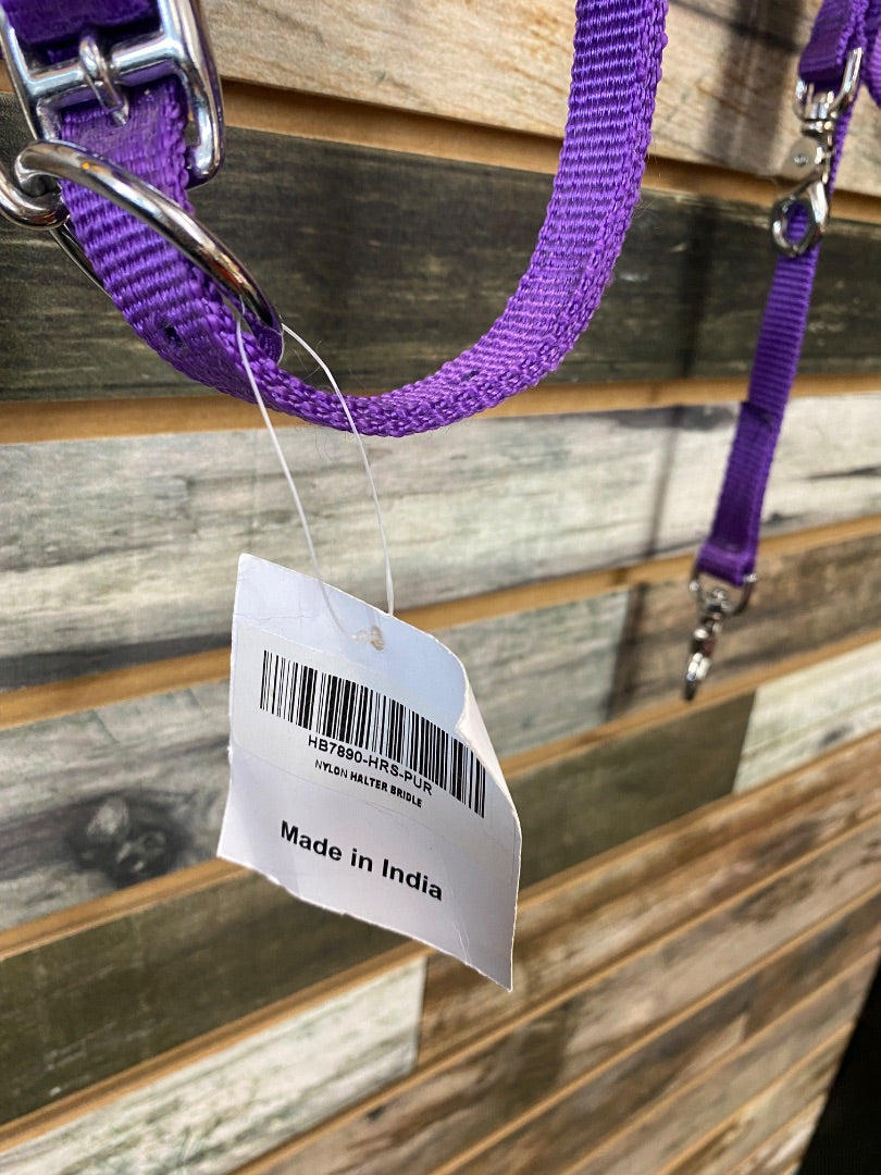 USED Rugged Ride NWT Halter/Bridle , Nylon Purple ,Horse, w/Split Reins Horse Purple