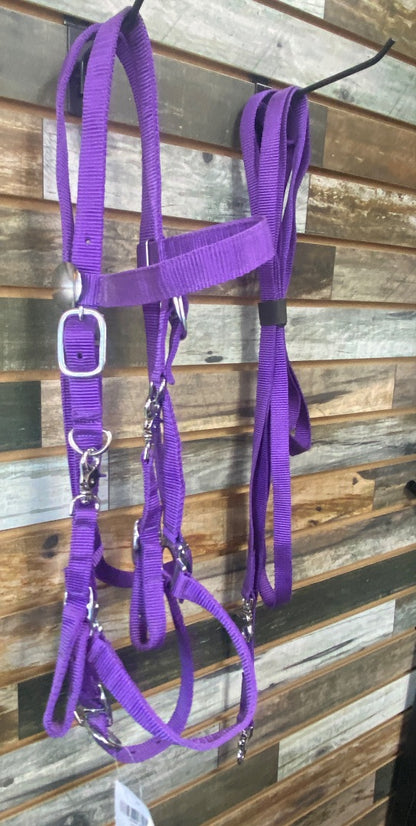 USED Rugged Ride NWT Halter/Bridle , Nylon Purple ,Horse, w/Split Reins Horse Purple
